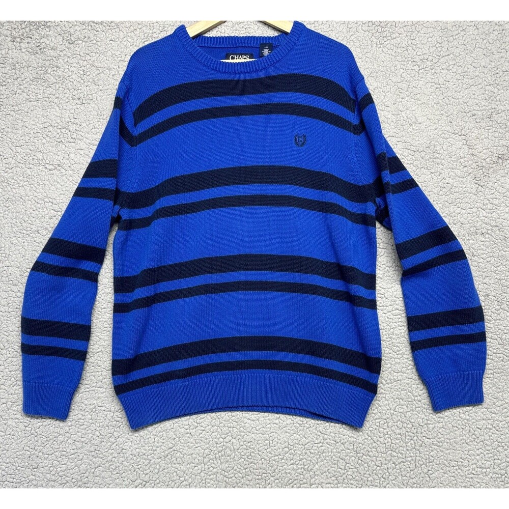 Men’s Ralph Lauren Chaps  Blue With Black Stripes Sweater Size Large.